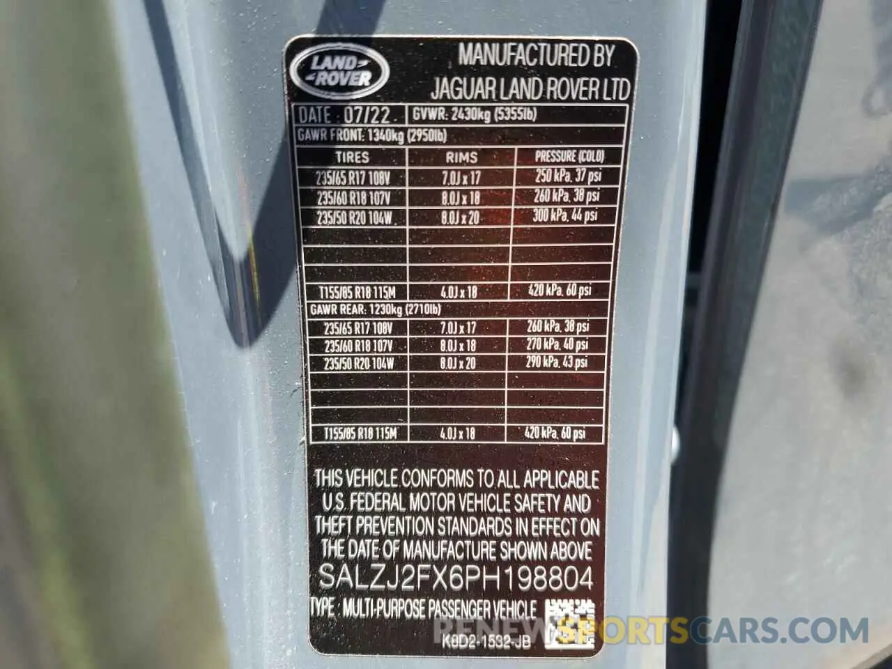 13 Фотография поврежденного автомобиля SALZJ2FX6PH198804 LAND ROVER RANGEROVER 2023
