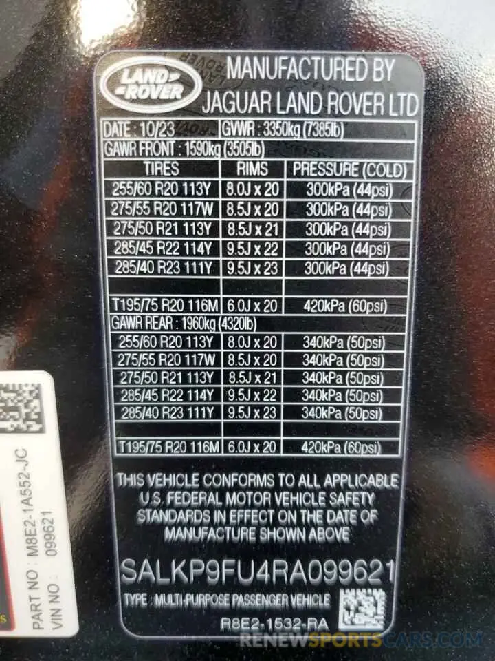 14 Фотография поврежденного автомобиля SALKP9FU4RA099621 LAND ROVER RANGEROVER 2024