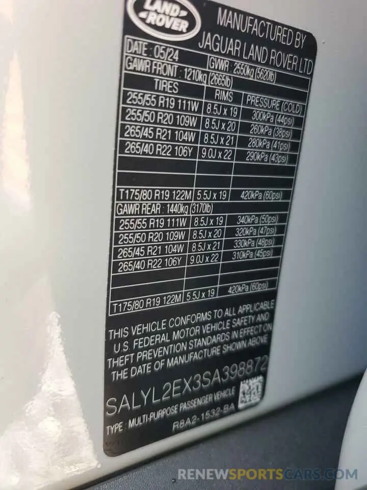 14 Фотография поврежденного автомобиля SALYL2EX3SA398872 LAND ROVER RANGEROVER 2025