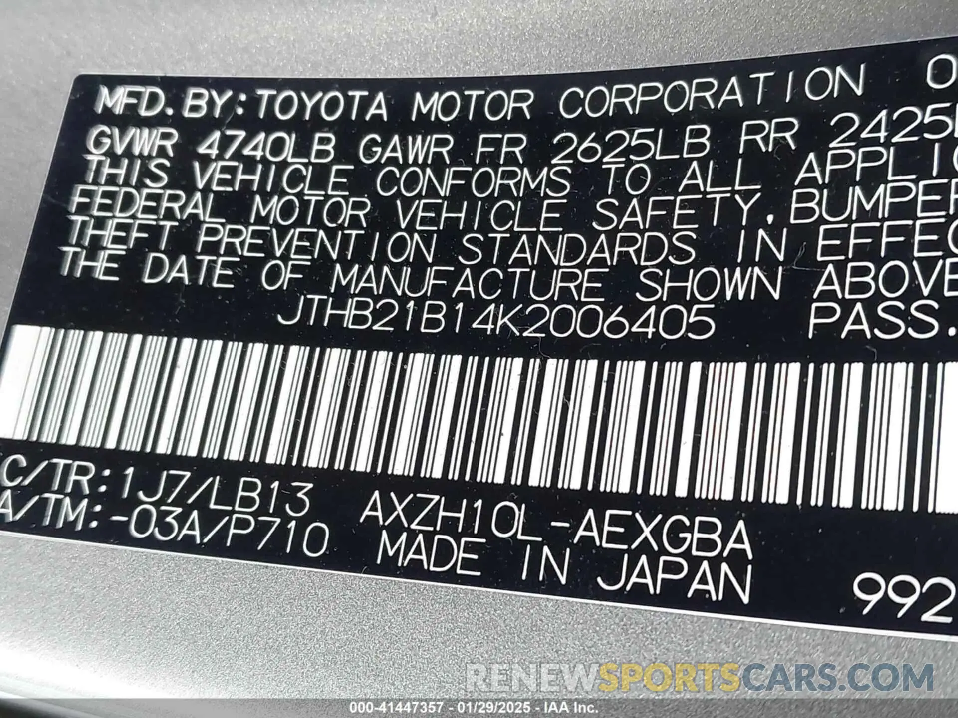 9 Фотография поврежденного автомобиля JTHB21B14K2006405 LEXUS ES 2019