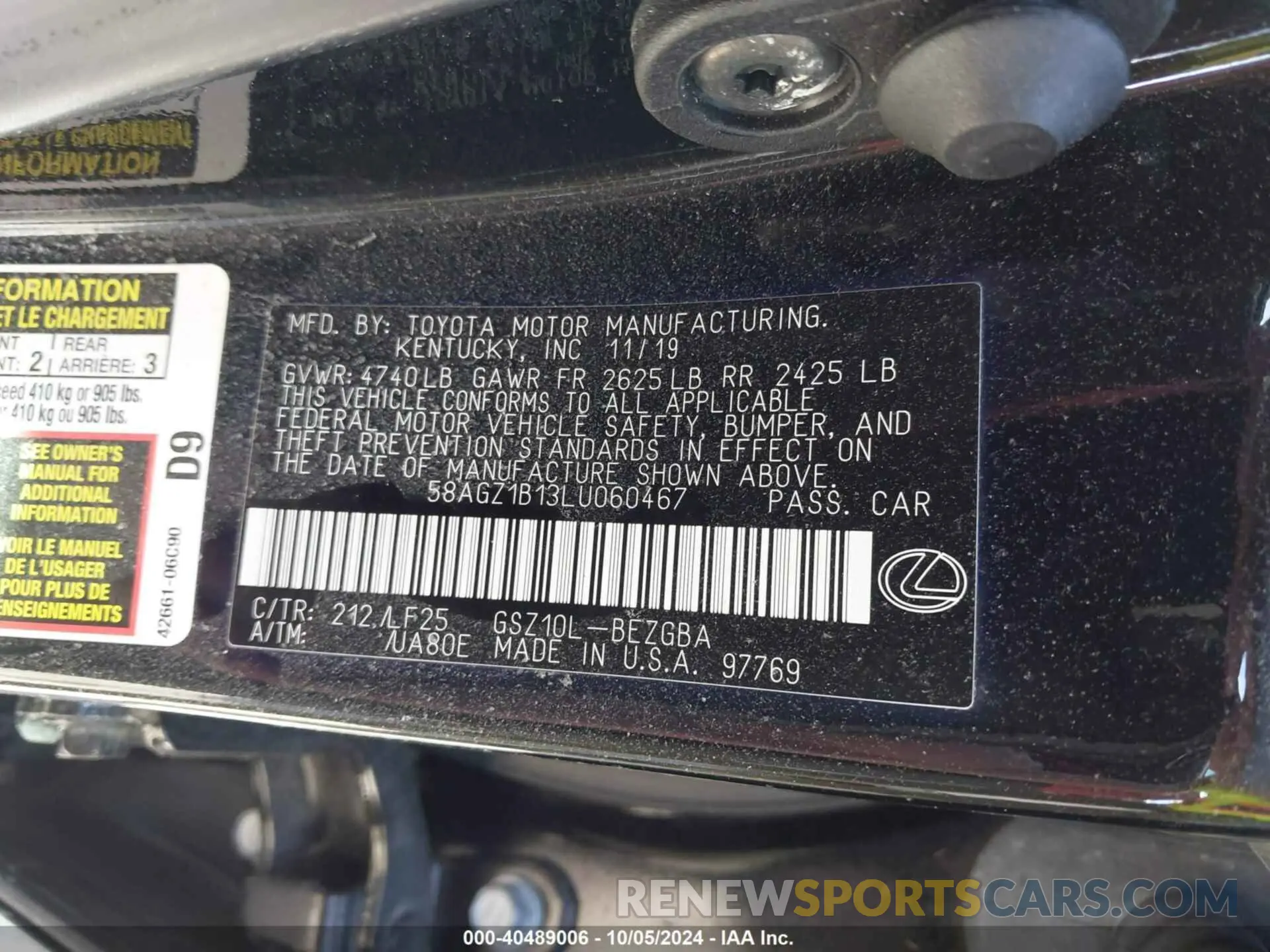 9 Фотография поврежденного автомобиля 58AGZ1B13LU060467 LEXUS ES 2020