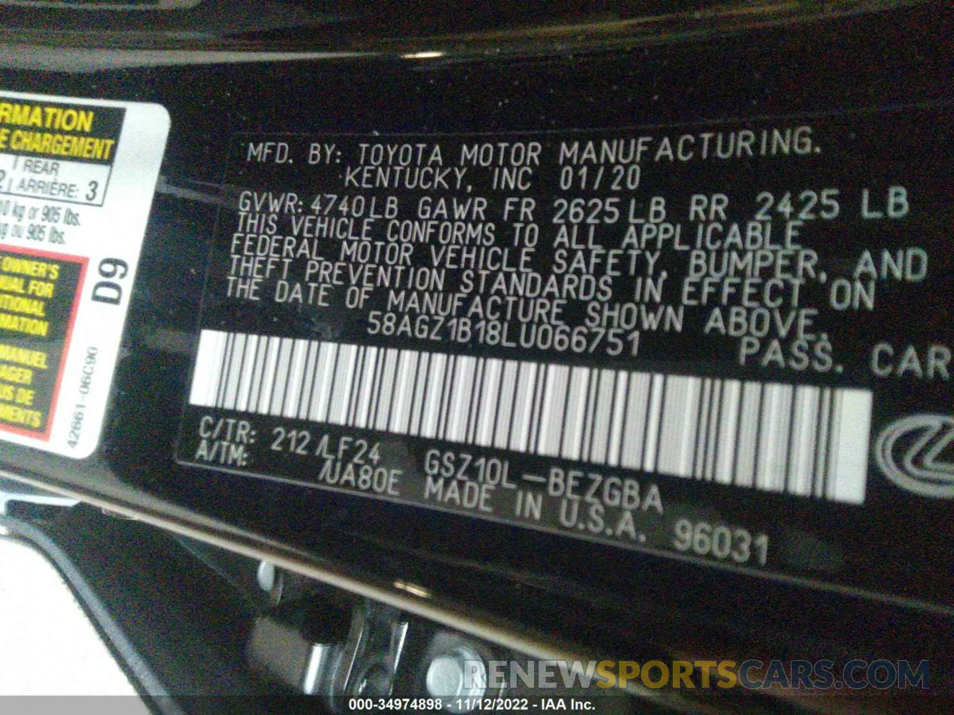 9 Фотография поврежденного автомобиля 58AGZ1B18LU066751 LEXUS ES 2020