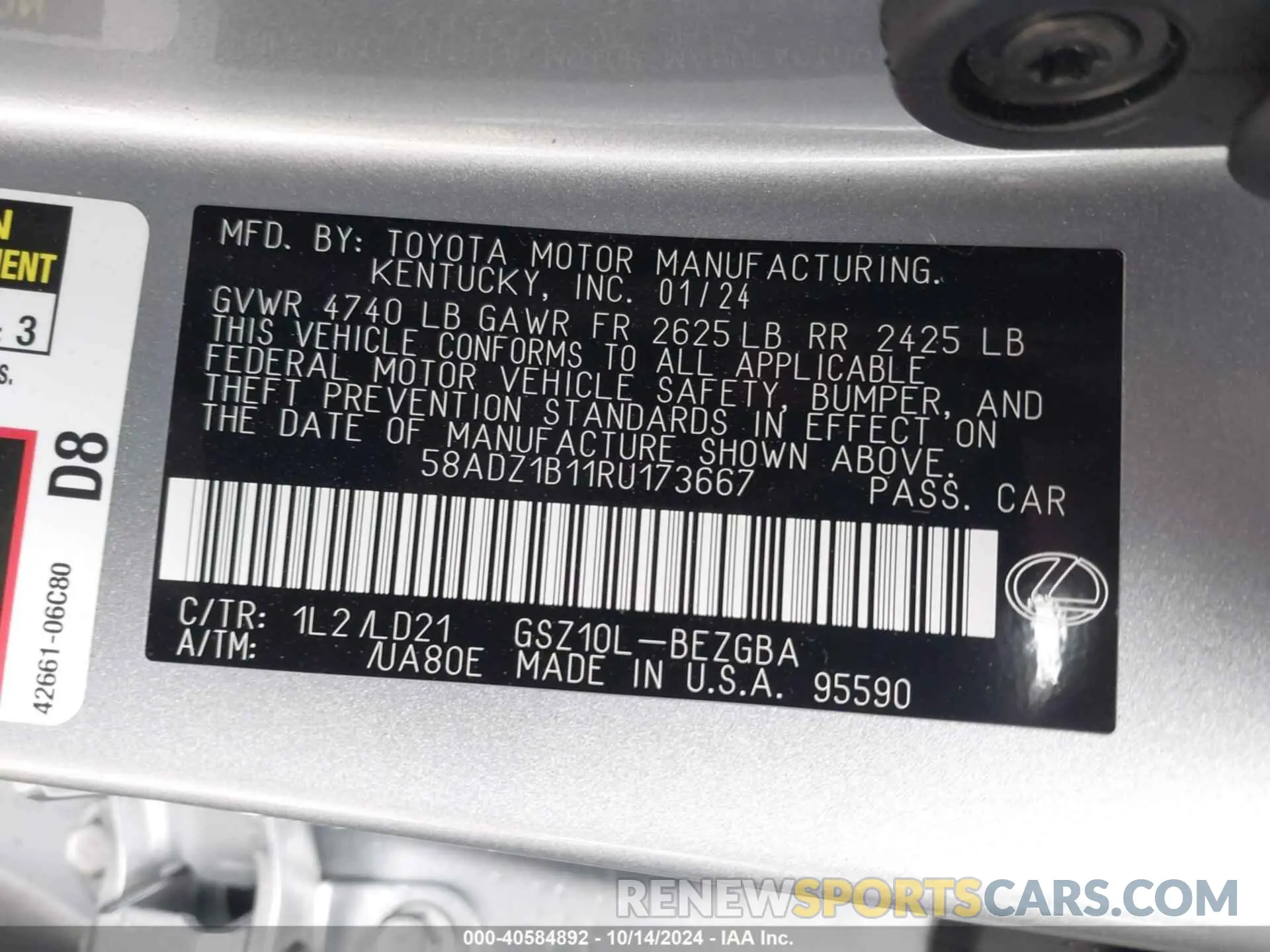 9 Фотография поврежденного автомобиля 58ADZ1B11RU173667 LEXUS ES 2024
