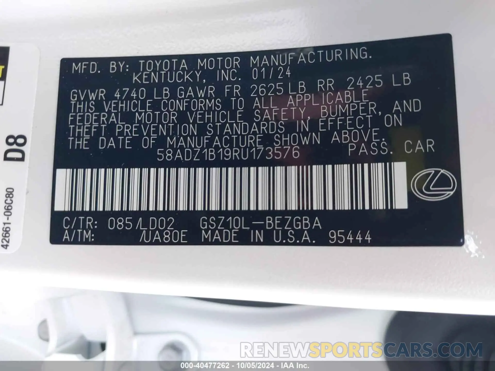 9 Фотография поврежденного автомобиля 58ADZ1B19RU173576 LEXUS ES 2024