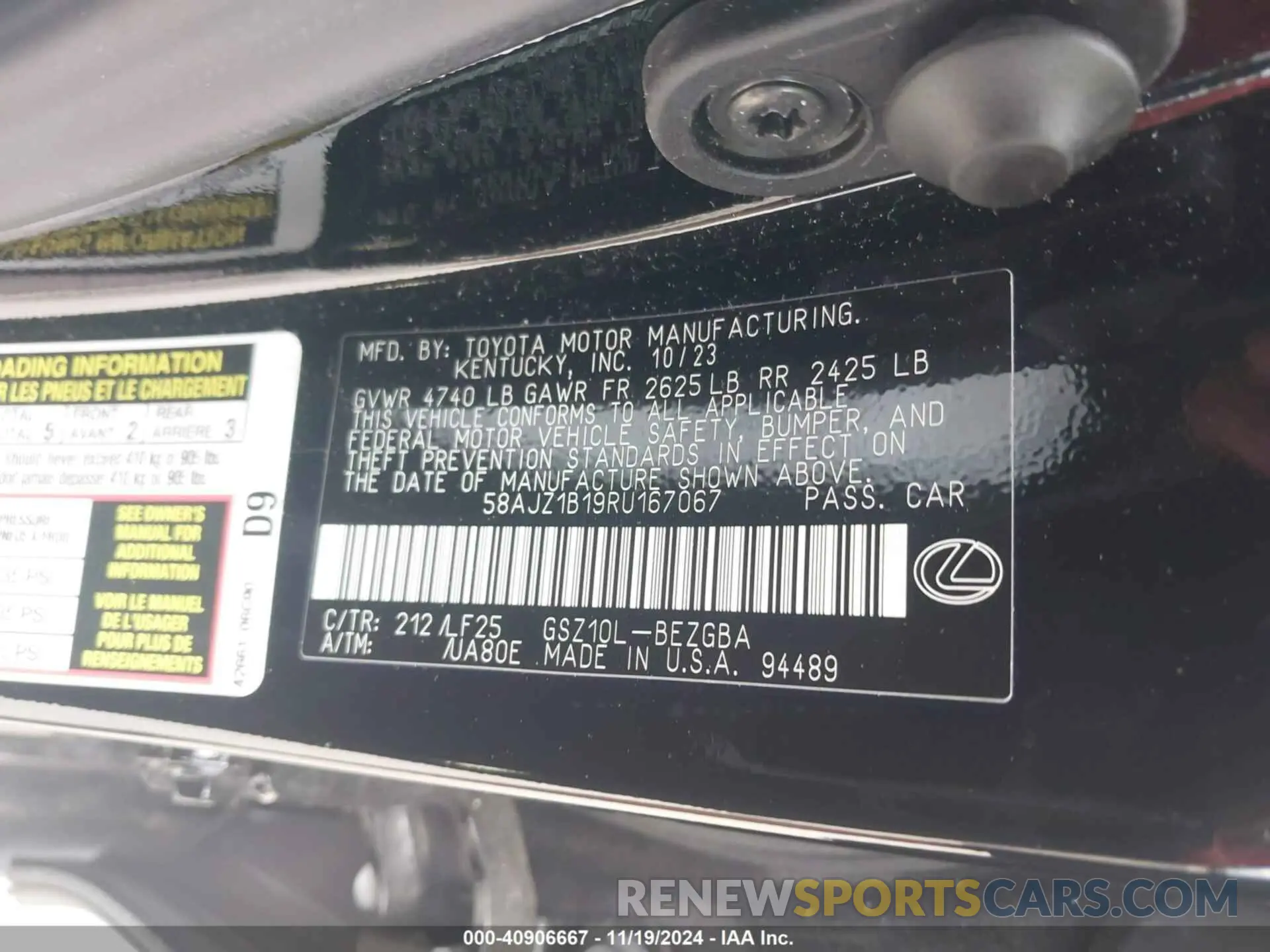 9 Photograph of a damaged car 58AJZ1B19RU167067 LEXUS ES 2024