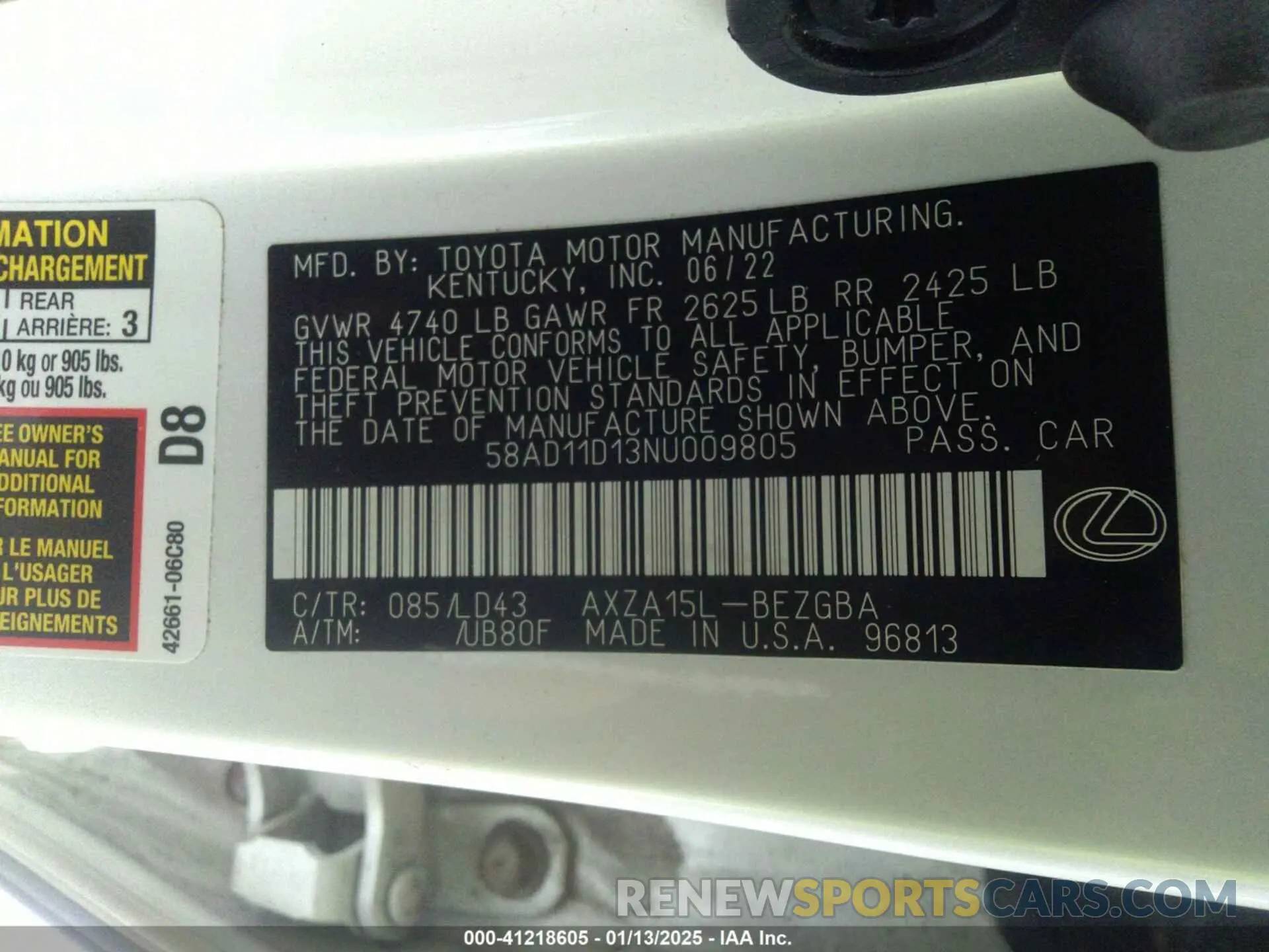 9 Фотография поврежденного автомобиля 58AD11D13NU009805 LEXUS ES 250 2022