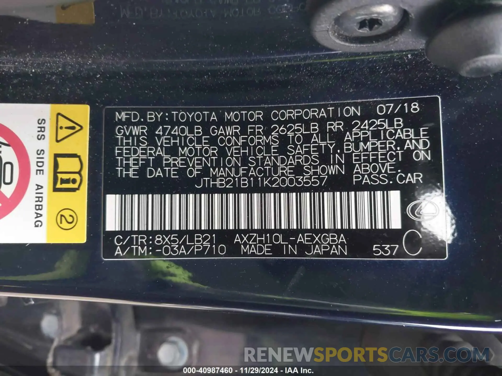 8 Фотография поврежденного автомобиля JTHB21B11K2003557 LEXUS ES 300H 2019
