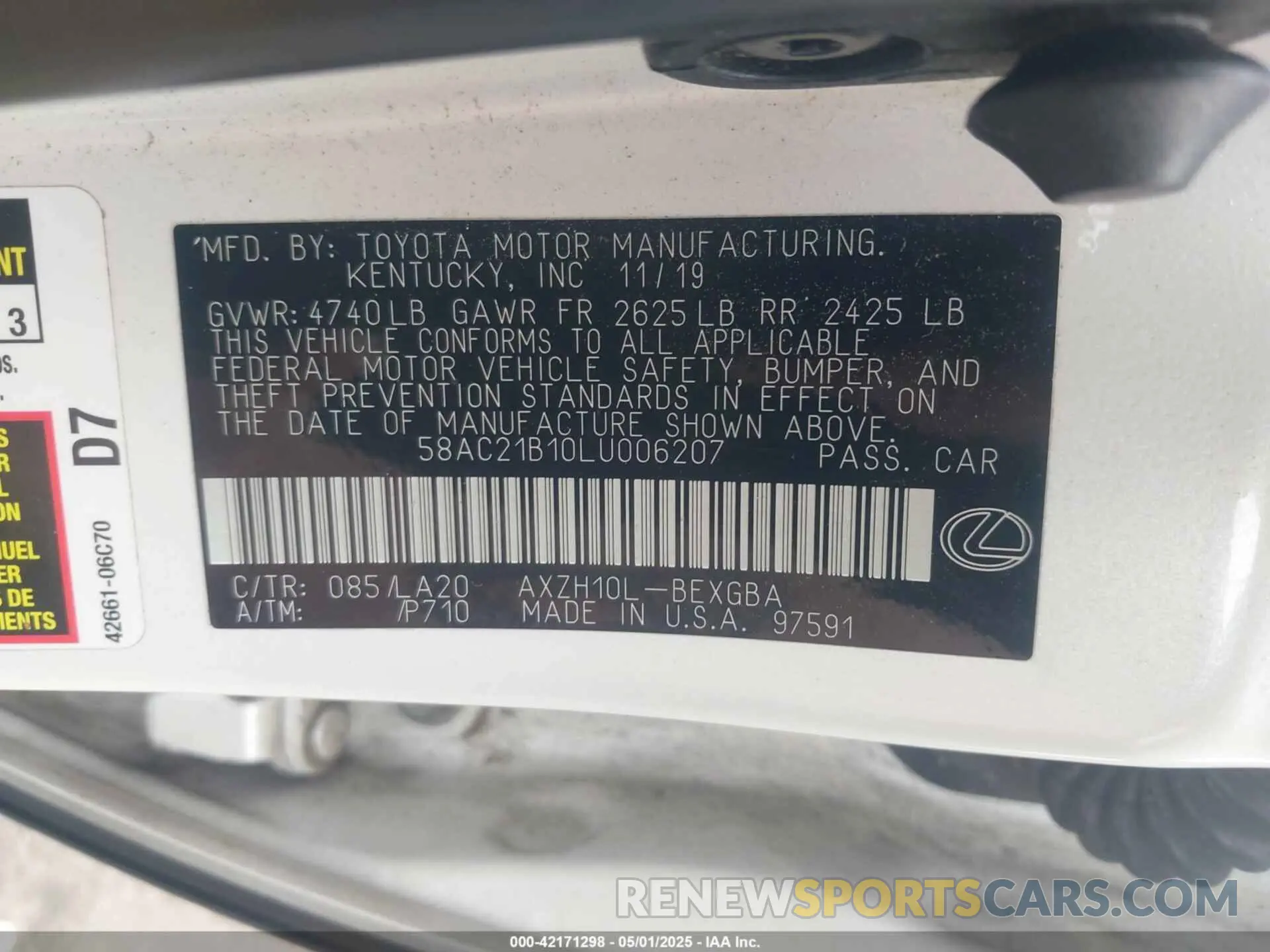9 Photograph of a damaged car 58AC21B10LU006207 LEXUS ES 300H 2020