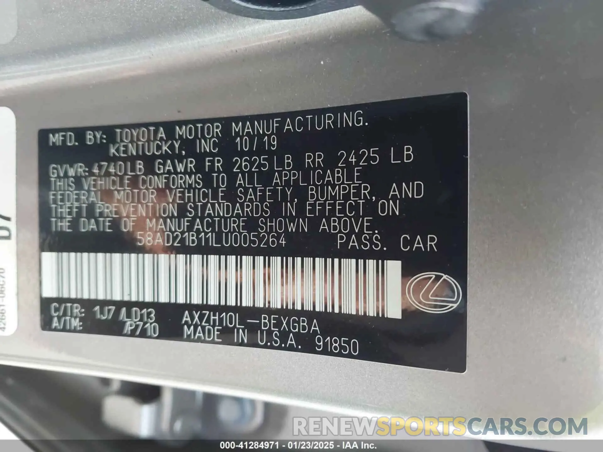 9 Photograph of a damaged car 58AD21B11LU005264 LEXUS ES 300H 2020