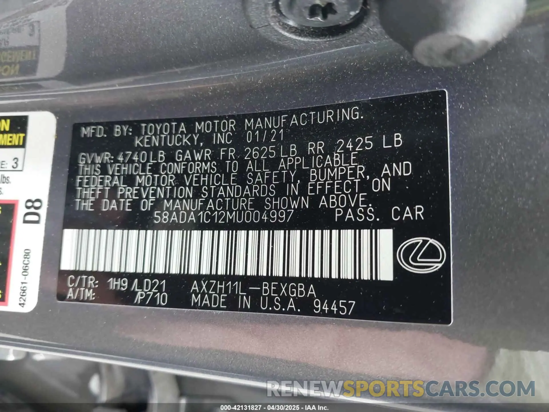 9 Фотография поврежденного автомобиля 58ADA1C12MU004997 LEXUS ES 300H 2021