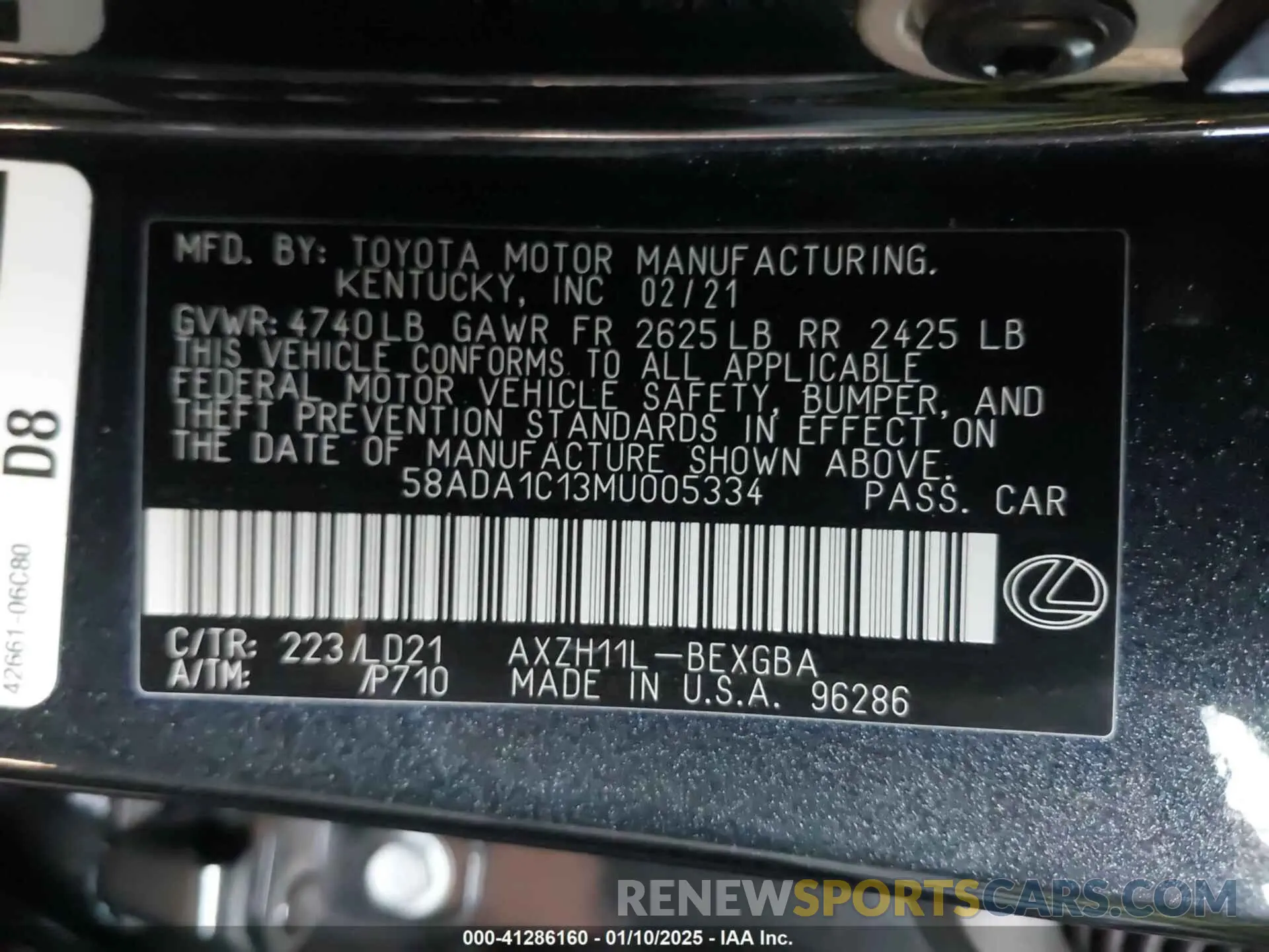 9 Photograph of a damaged car 58ADA1C13MU005334 LEXUS ES 300H 2021