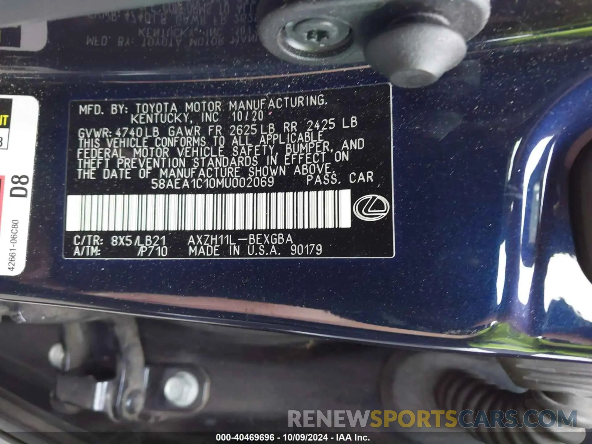 9 Photograph of a damaged car 58AEA1C10MU002069 LEXUS ES 300H 2021