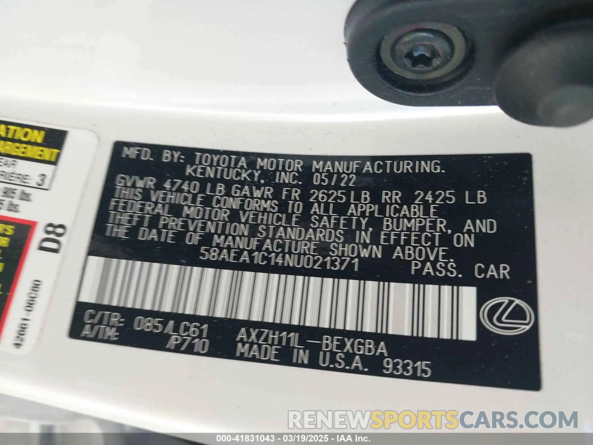 9 Photograph of a damaged car 58AEA1C14NU021371 LEXUS ES 300H 2022