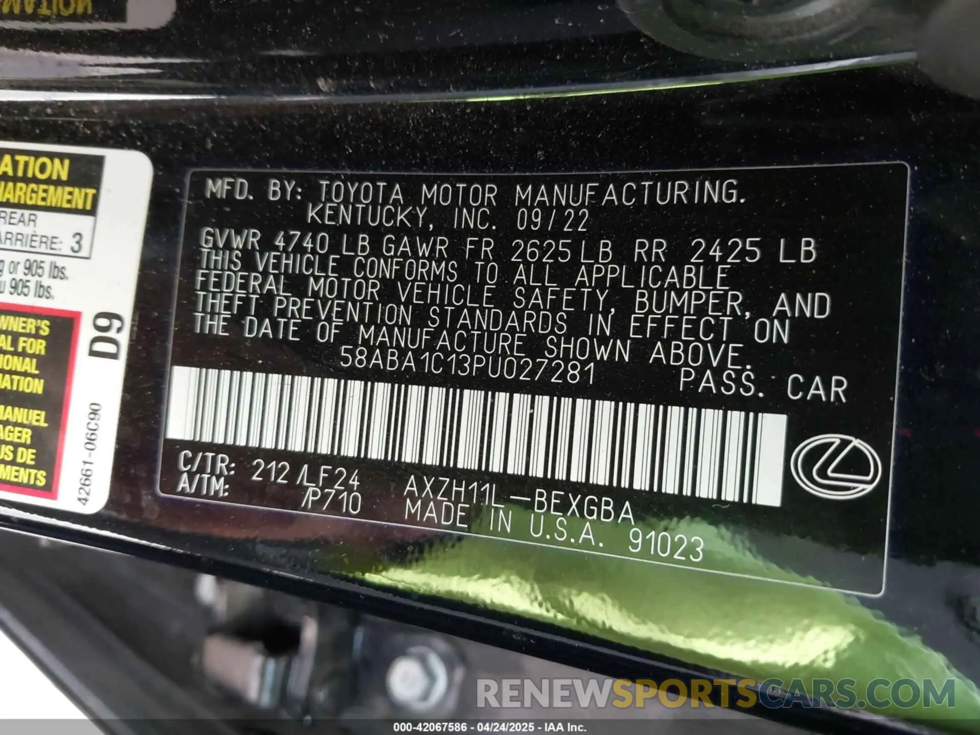 9 Photograph of a damaged car 58ABA1C13PU027281 LEXUS ES 300H 2023