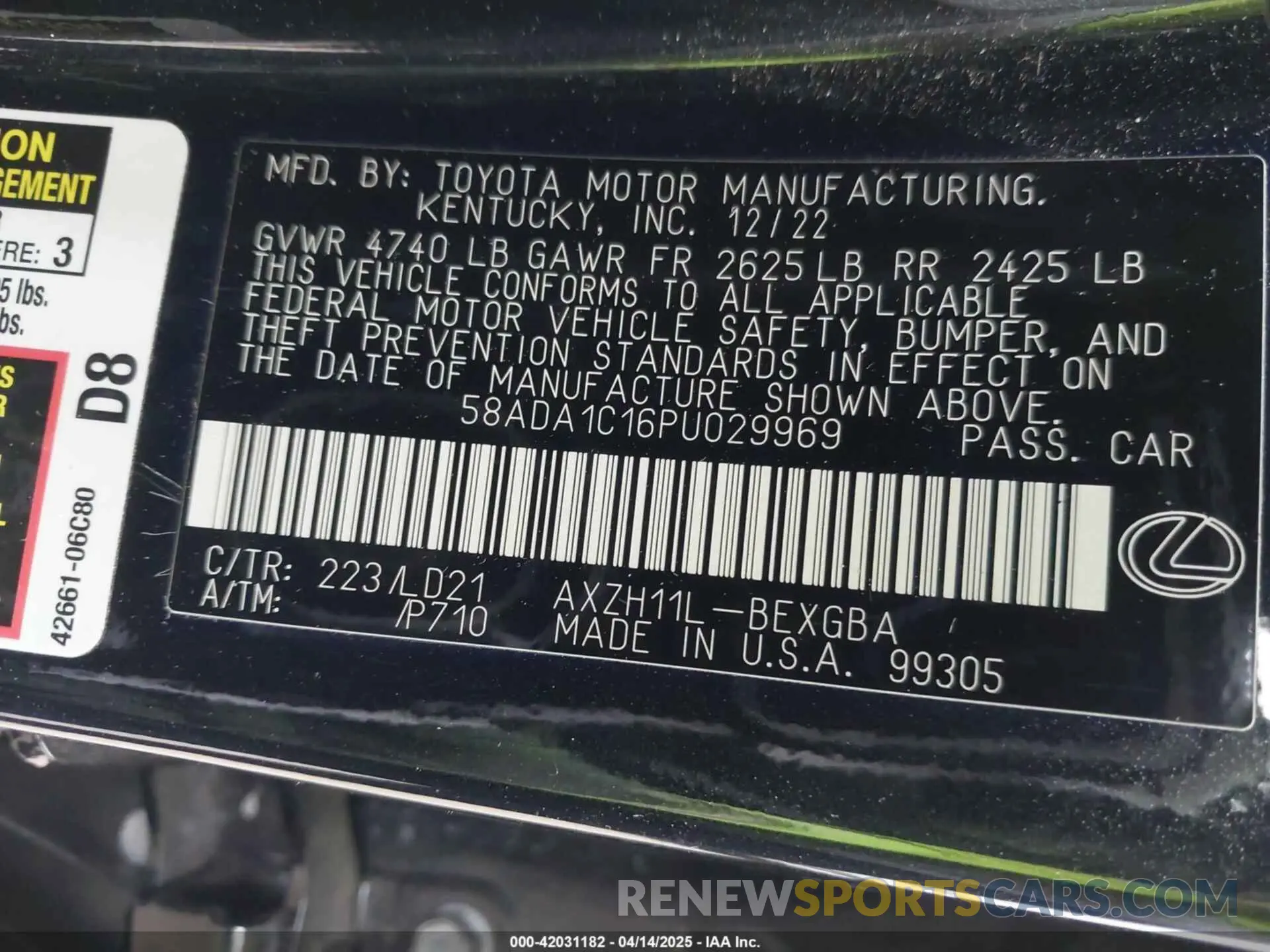 9 Фотография поврежденного автомобиля 58ADA1C16PU029969 LEXUS ES 300H 2023