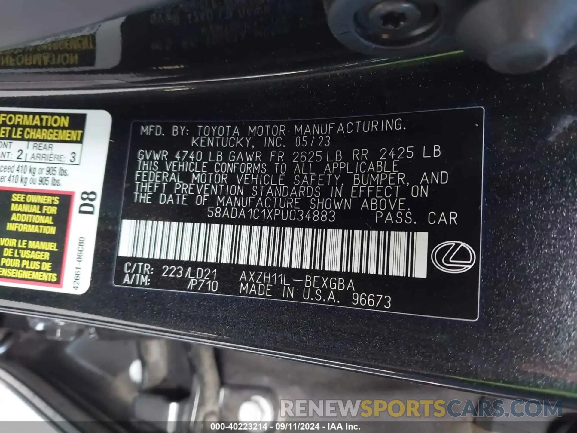 9 Фотография поврежденного автомобиля 58ADA1C1XPU034883 LEXUS ES 300H 2023