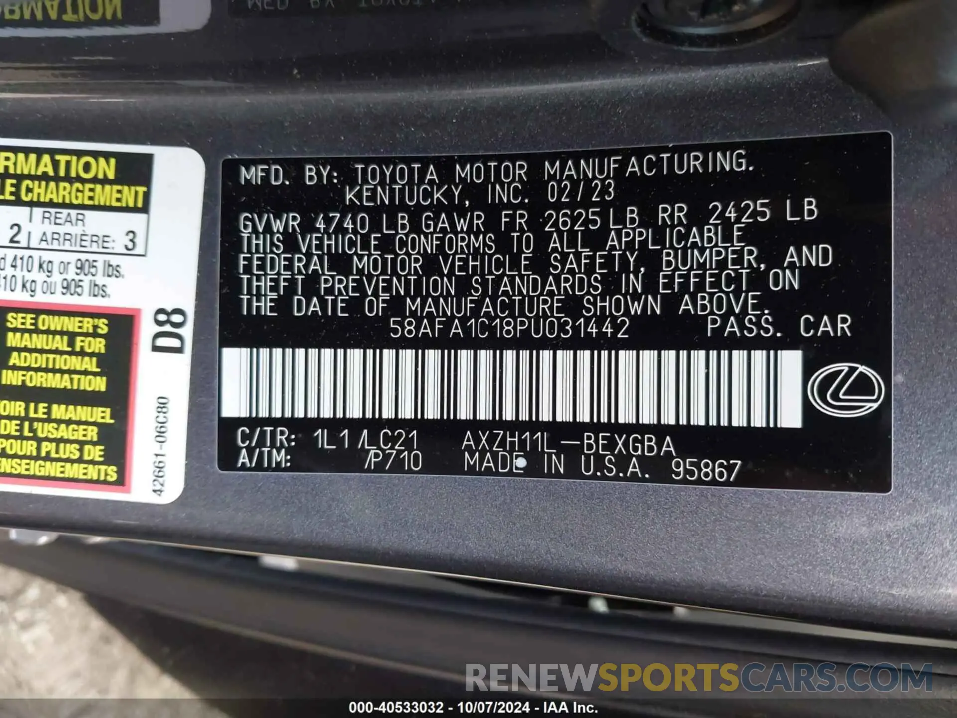 9 Photograph of a damaged car 58AFA1C18PU031442 LEXUS ES 300H 2023
