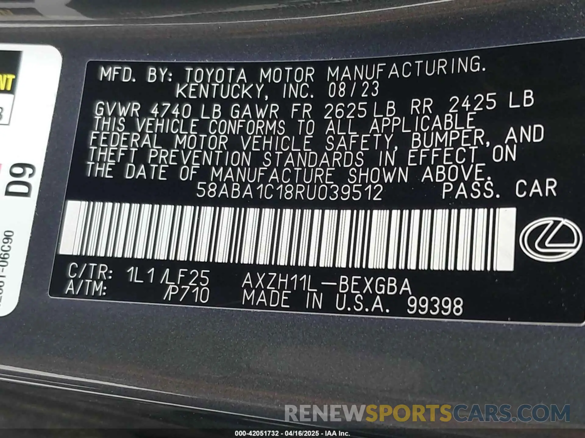 9 Фотография поврежденного автомобиля 58ABA1C18RU039512 LEXUS ES 300H 2024