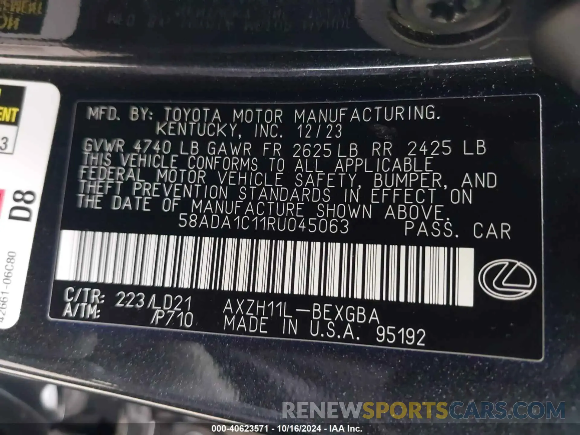 9 Фотография поврежденного автомобиля 58ADA1C11RU045063 LEXUS ES 300H 2024