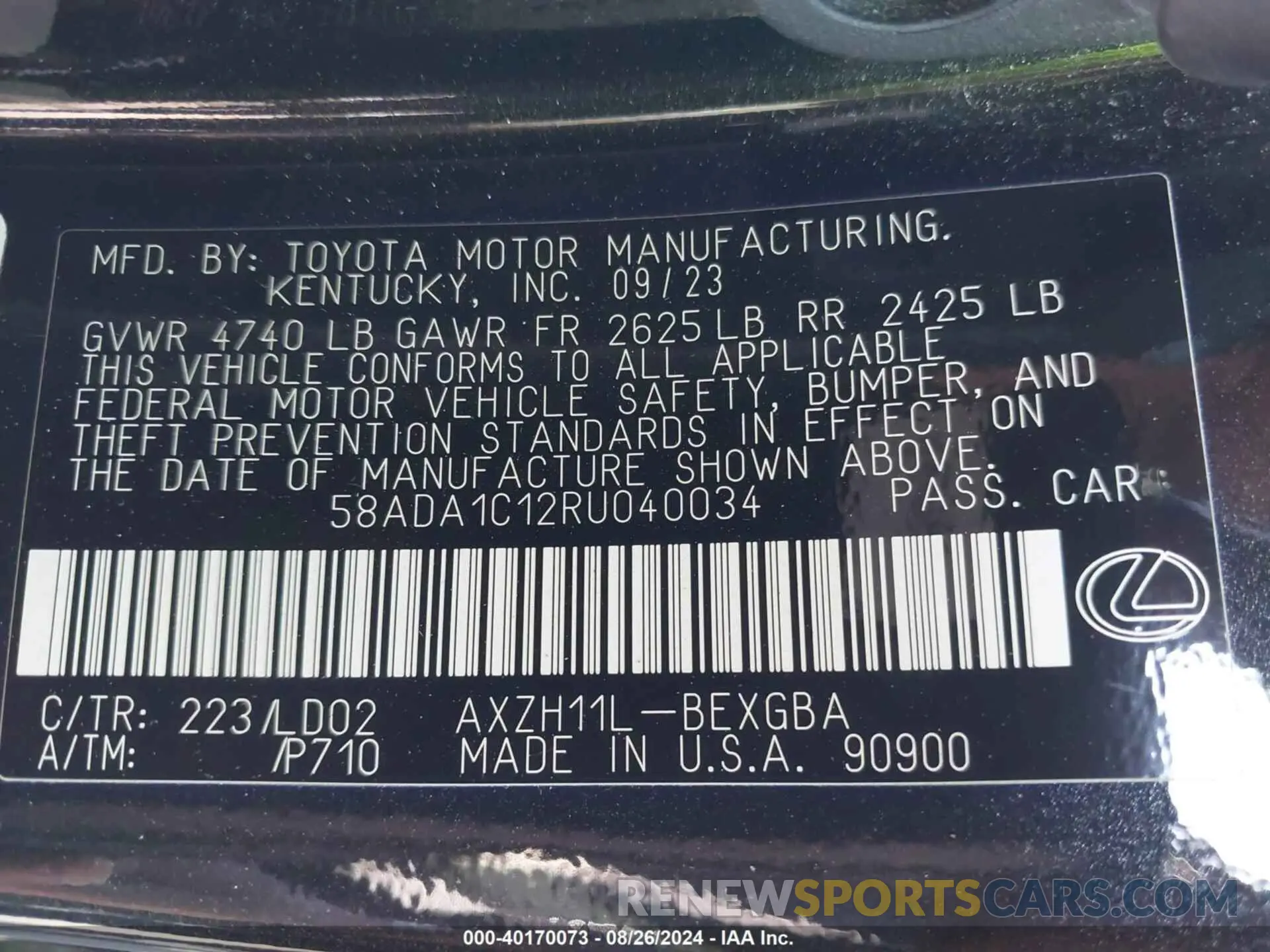 9 Фотография поврежденного автомобиля 58ADA1C12RU040034 LEXUS ES 300H 2024