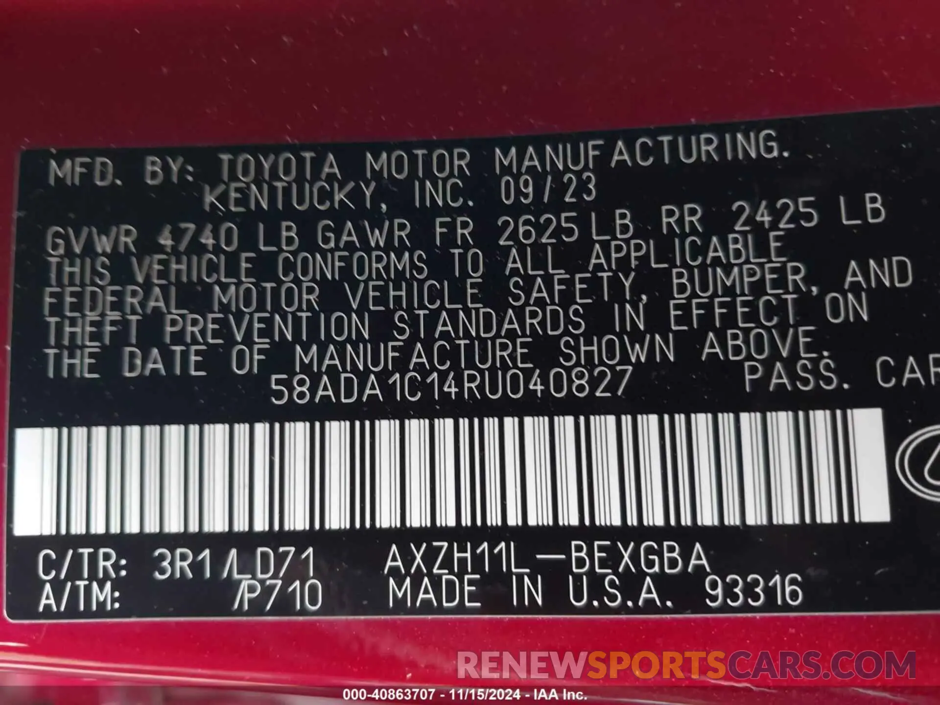 9 Фотография поврежденного автомобиля 58ADA1C14RU040827 LEXUS ES 300H 2024