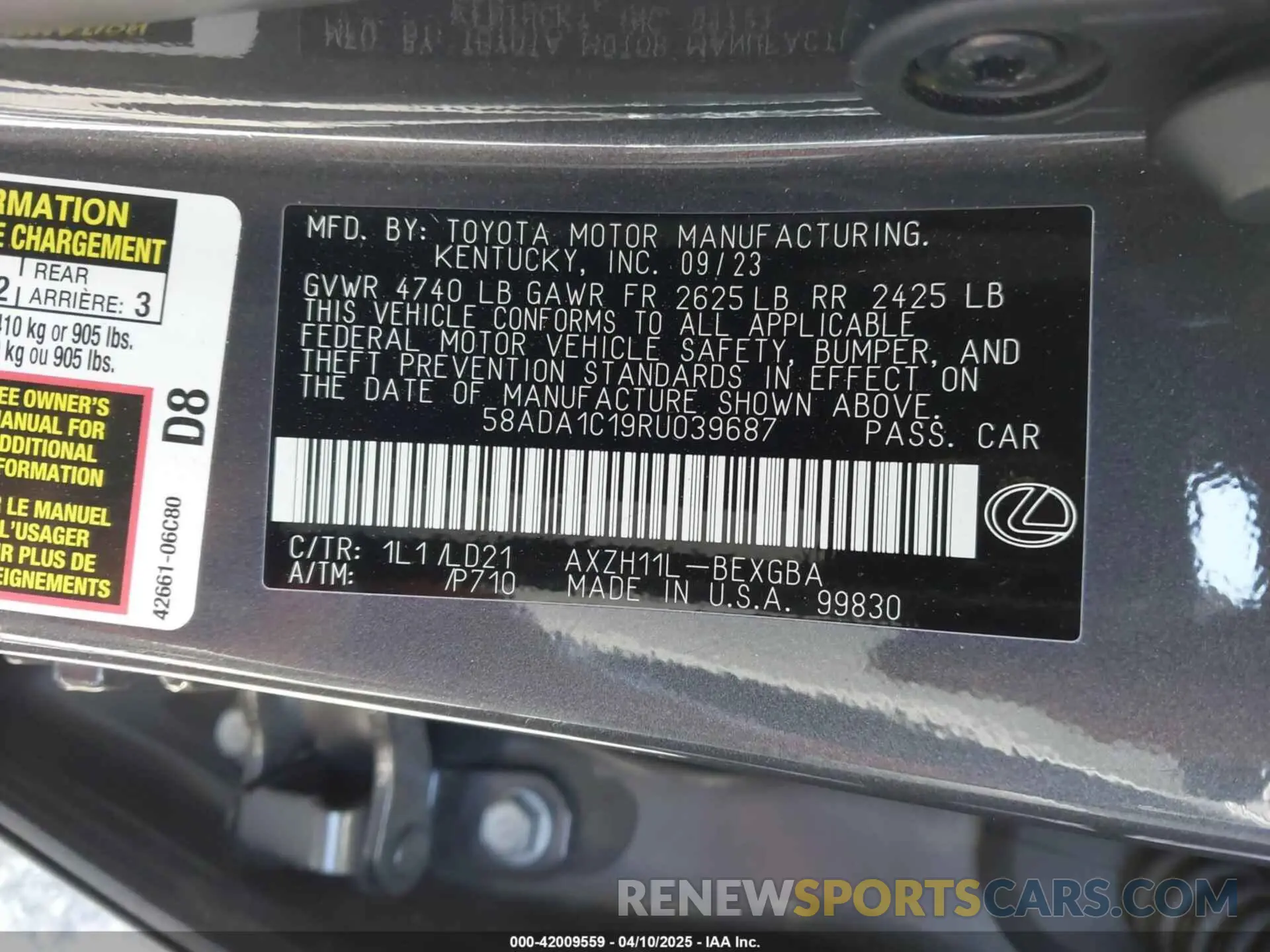 9 Photograph of a damaged car 58ADA1C19RU039687 LEXUS ES 300H 2024