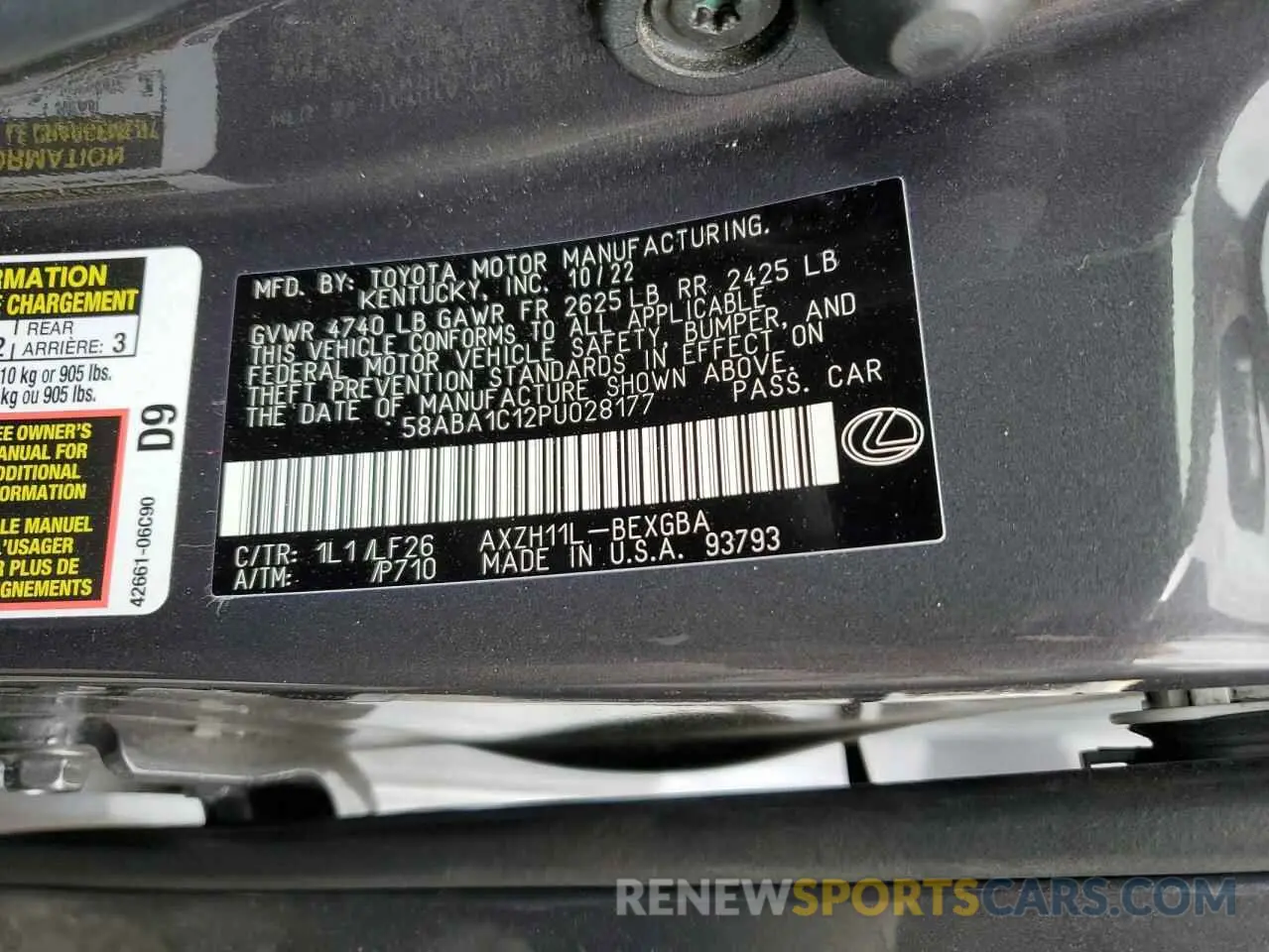 12 Фотография поврежденного автомобиля 58ABA1C12PU028177 LEXUS ES 300H F 2023