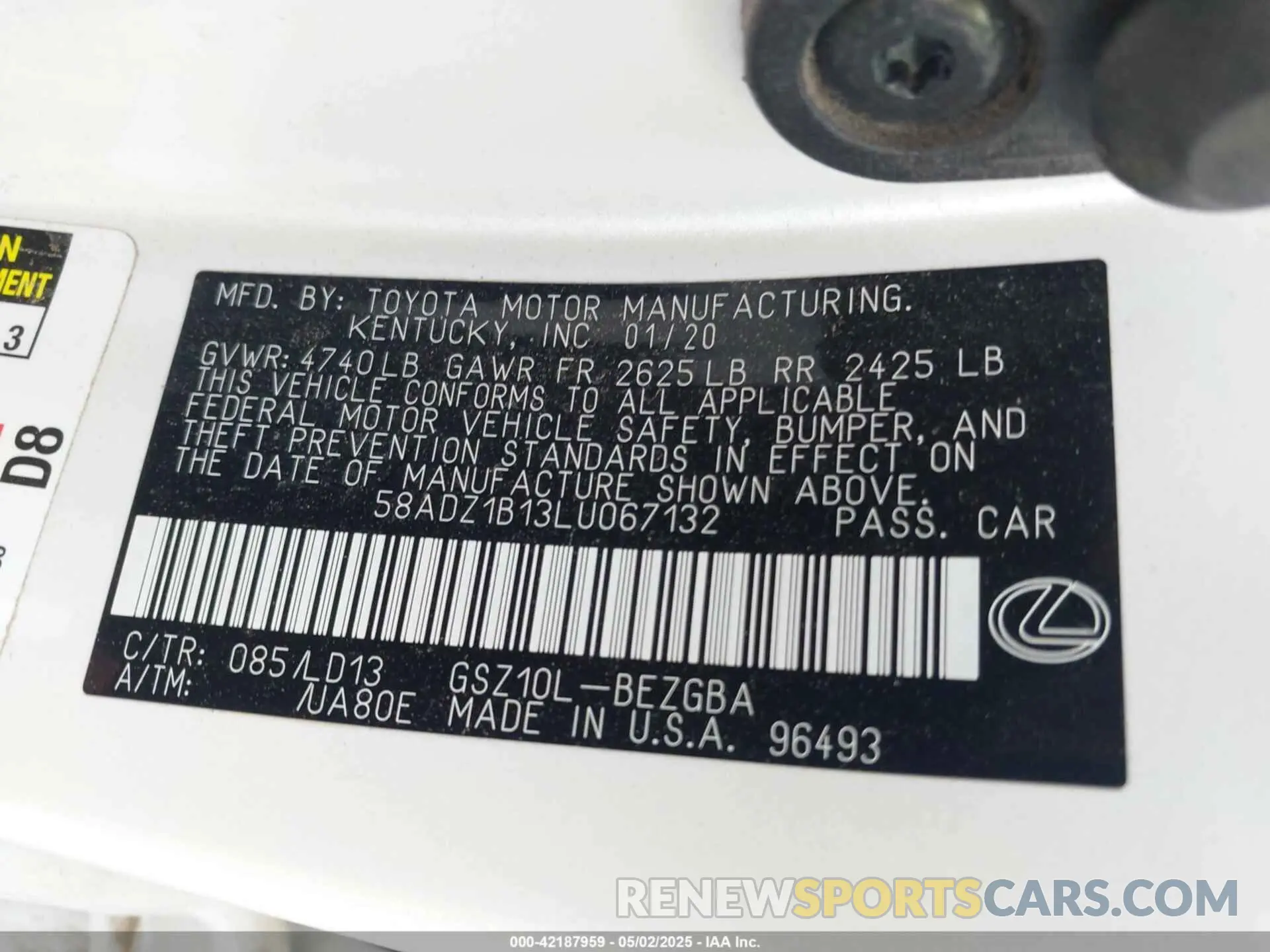 9 Photograph of a damaged car 58ADZ1B13LU067132 LEXUS ES 350 2020