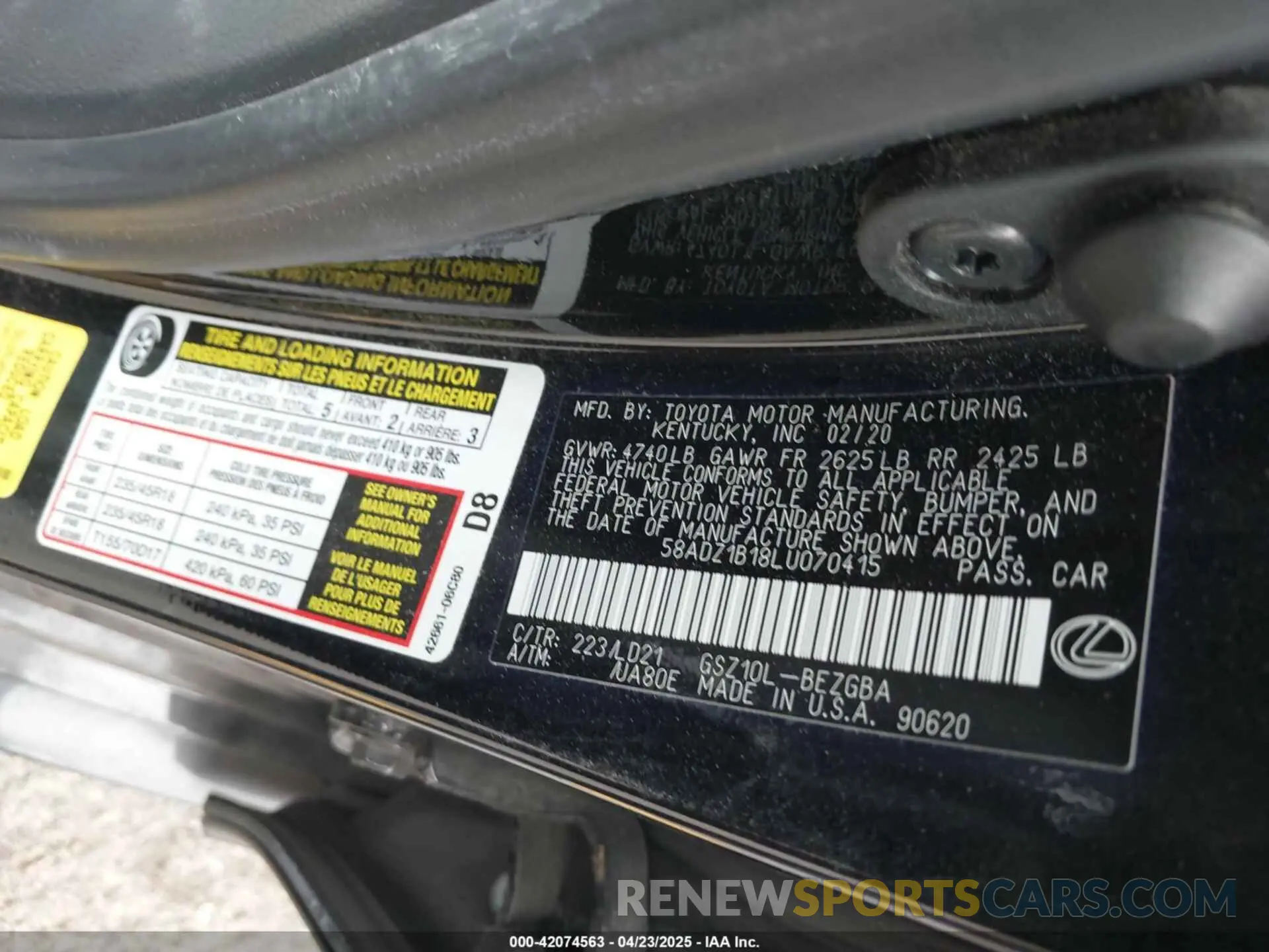 9 Photograph of a damaged car 58ADZ1B18LU070415 LEXUS ES 350 2020