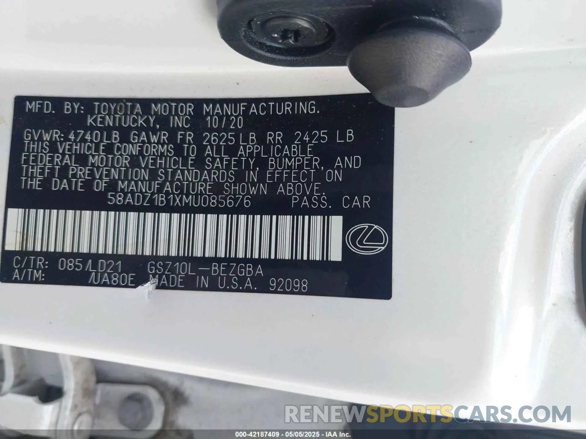 9 Фотография поврежденного автомобиля 58ADZ1B1XMU085676 LEXUS ES 350 2021