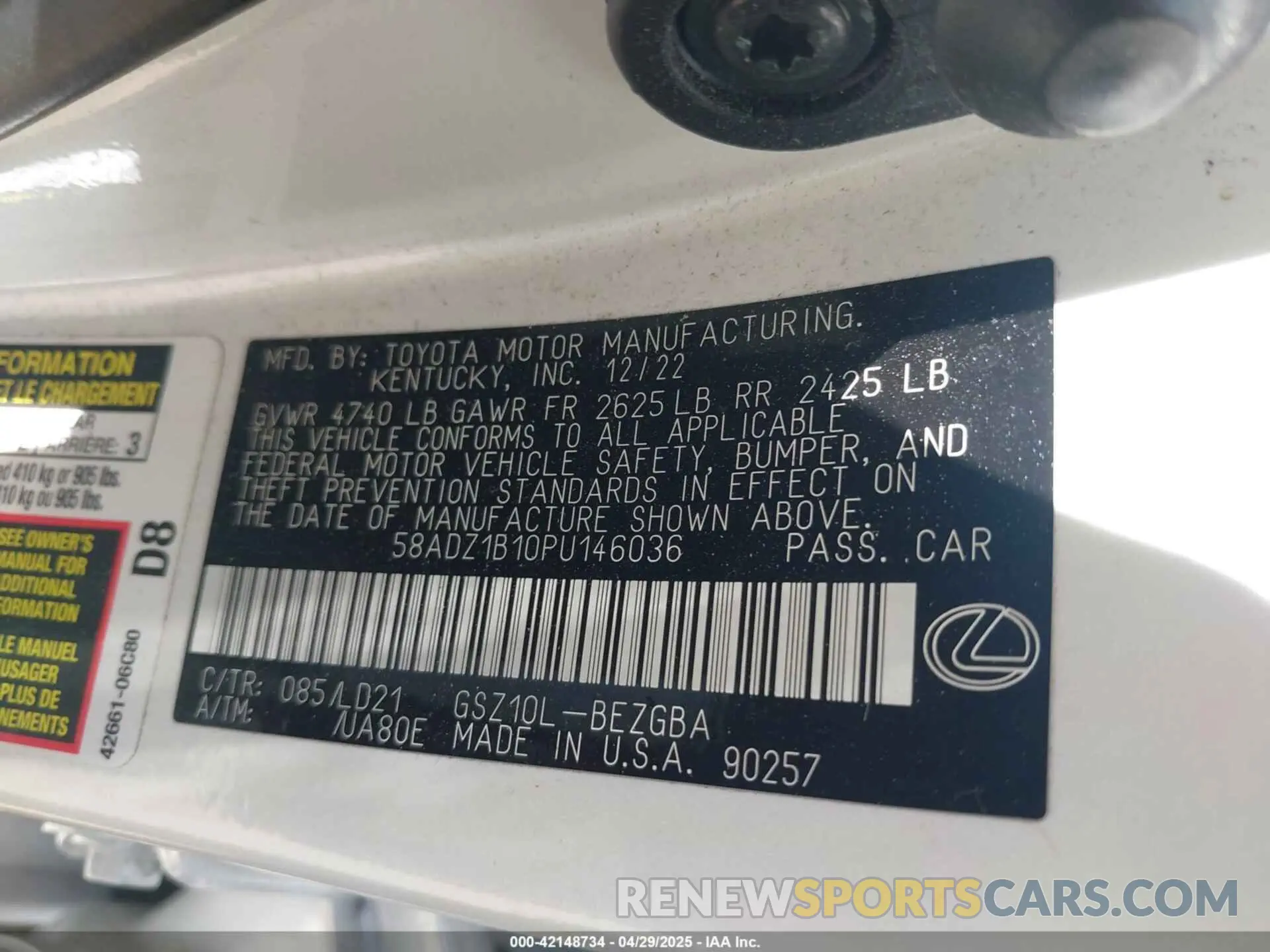 9 Photograph of a damaged car 58ADZ1B10PU146036 LEXUS ES 350 2023
