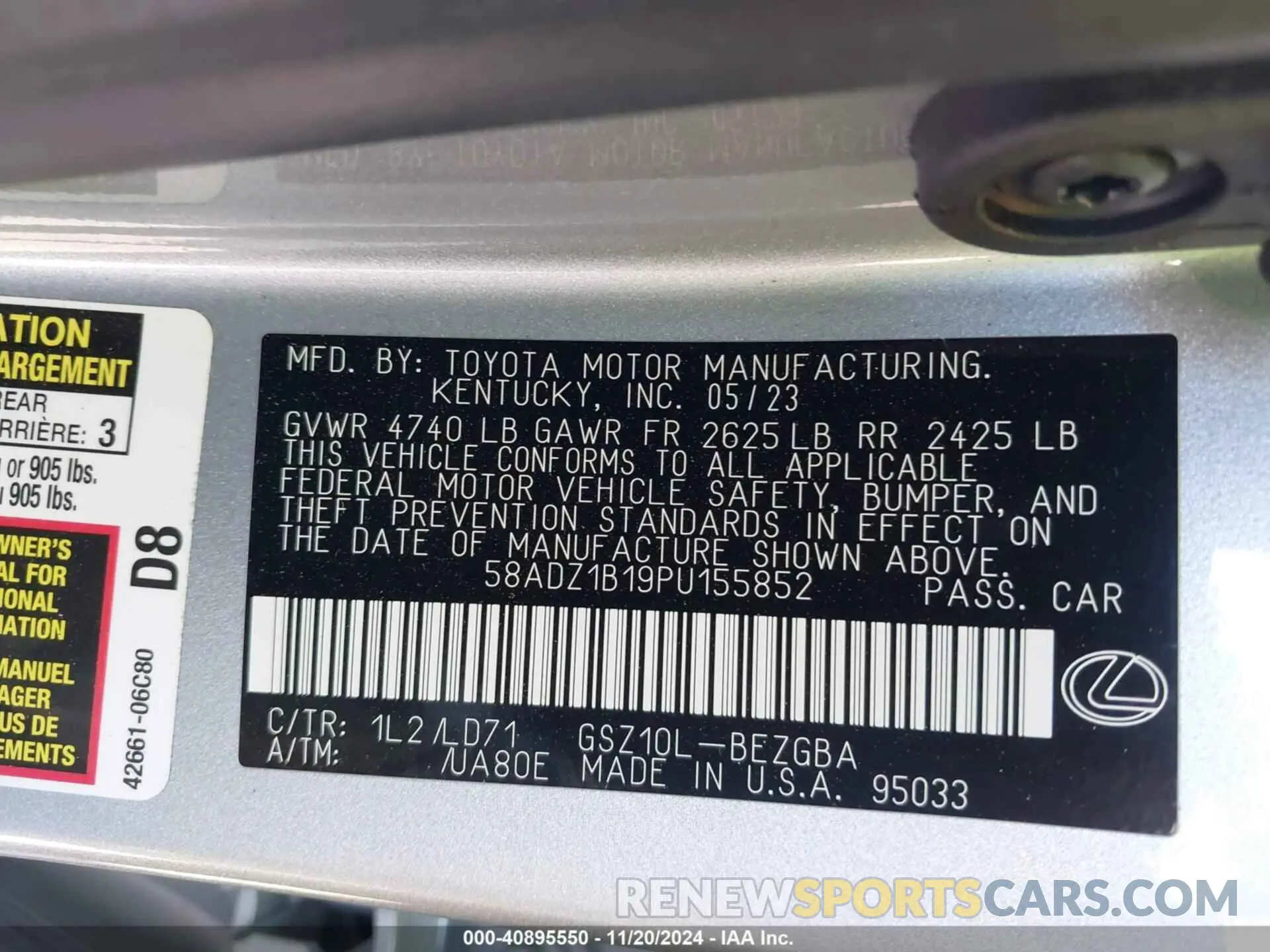 9 Photograph of a damaged car 58ADZ1B19PU155852 LEXUS ES 350 2023