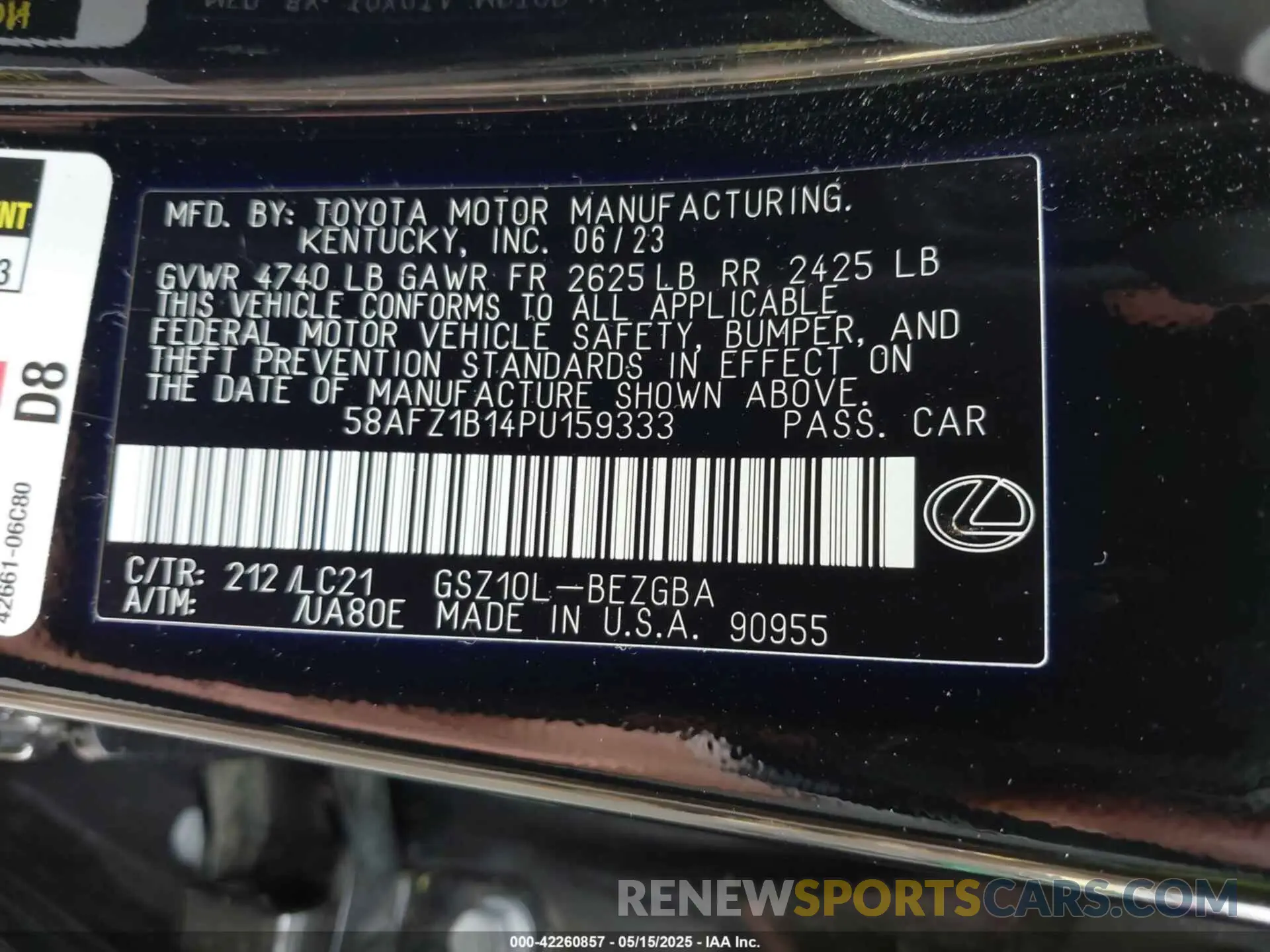 9 Photograph of a damaged car 58AFZ1B14PU159333 LEXUS ES 350 2023