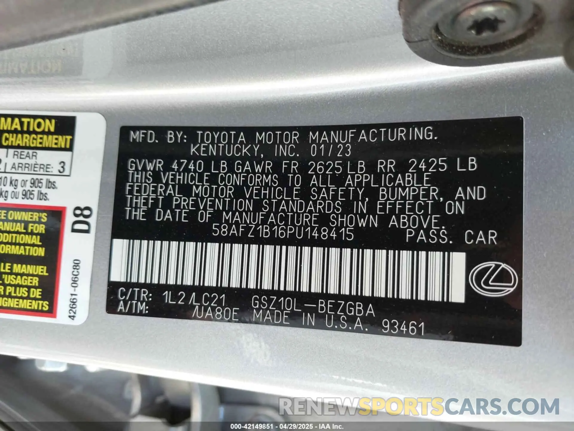 9 Photograph of a damaged car 58AFZ1B16PU148415 LEXUS ES 350 2023