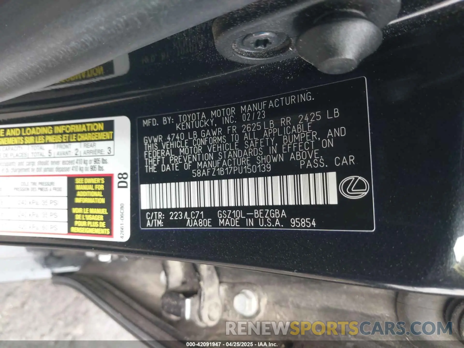 9 Фотография поврежденного автомобиля 58AFZ1B17PU150139 LEXUS ES 350 2023