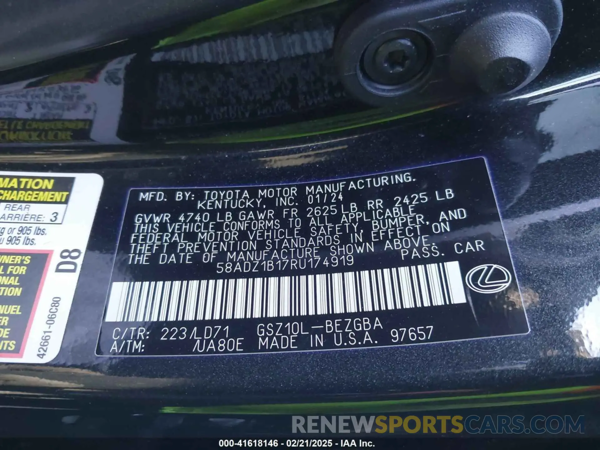 9 Фотография поврежденного автомобиля 58ADZ1B17RU174919 LEXUS ES 350 2024