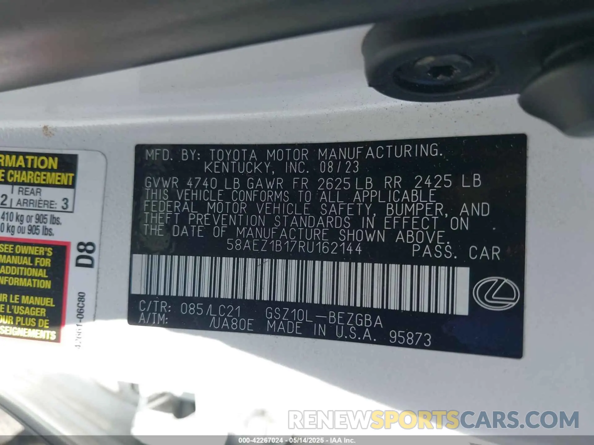 9 Фотография поврежденного автомобиля 58AEZ1B17RU162144 LEXUS ES 350 2024