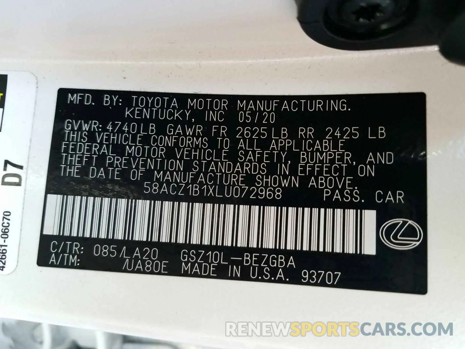 10 Photograph of a damaged car 58ACZ1B1XLU072968 LEXUS ES 350 BAS 2020
