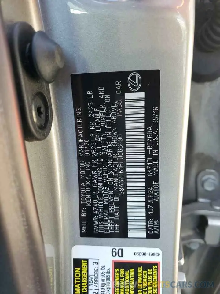 14 Фотография поврежденного автомобиля 58AGZ1B16LU066490 LEXUS ES 350 F S 2020