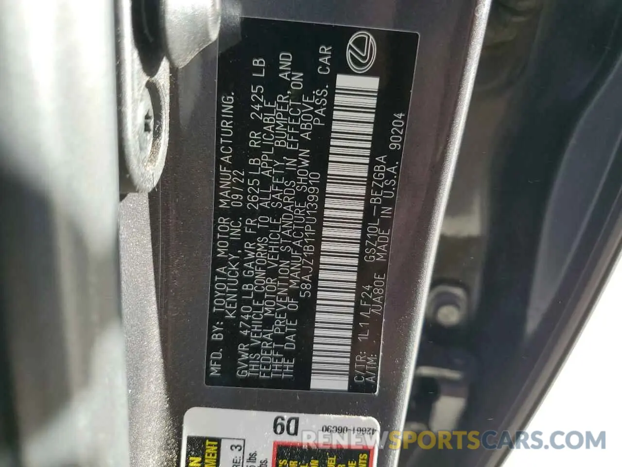 12 Photograph of a damaged car 58AJZ1B11PU139910 LEXUS ES 350 F S 2023