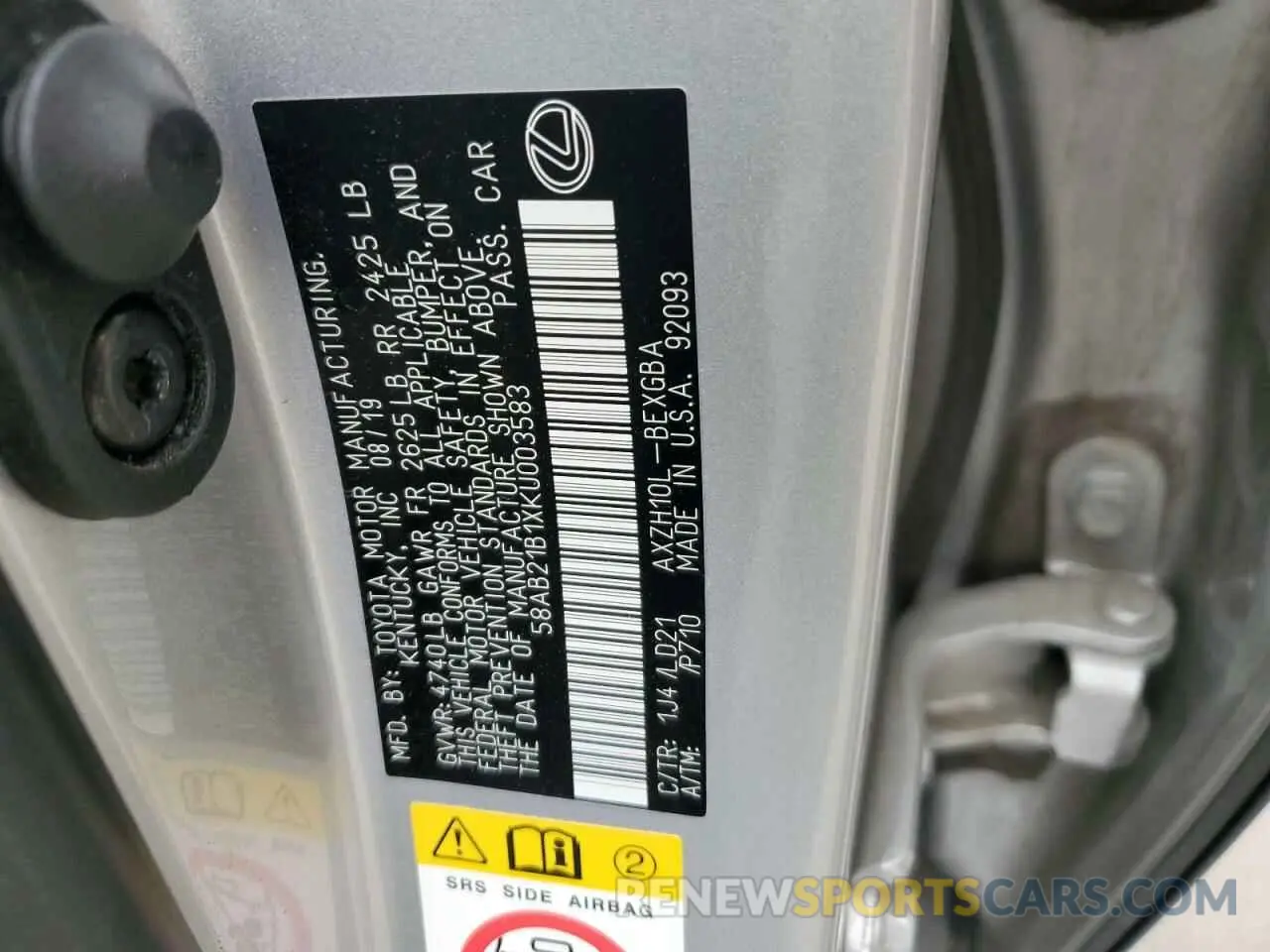 13 Photograph of a damaged car 58AB21B1XKU003583 LEXUS ES300 2019