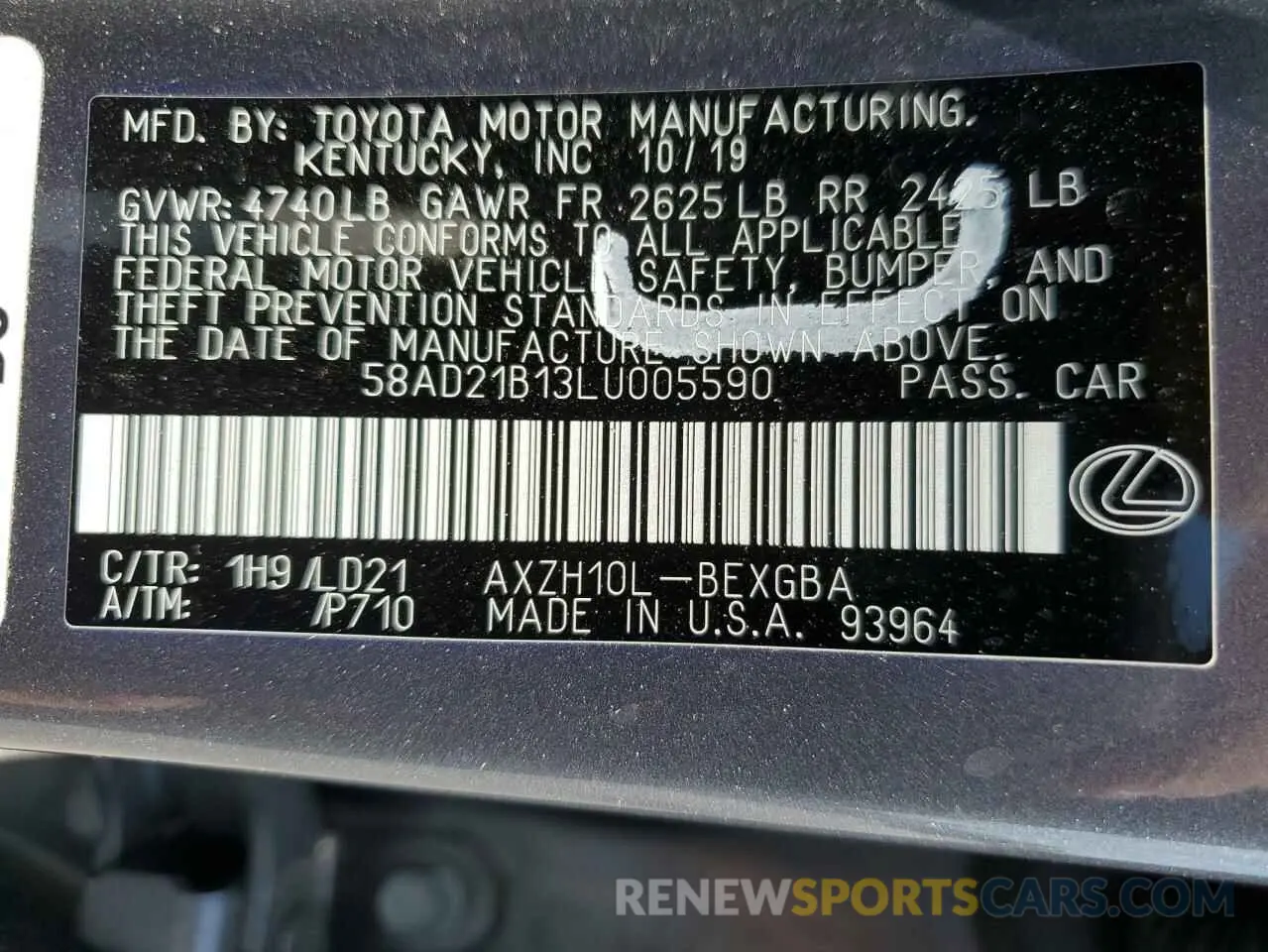 12 Фотография поврежденного автомобиля 58AD21B13LU005590 LEXUS ES300 2020