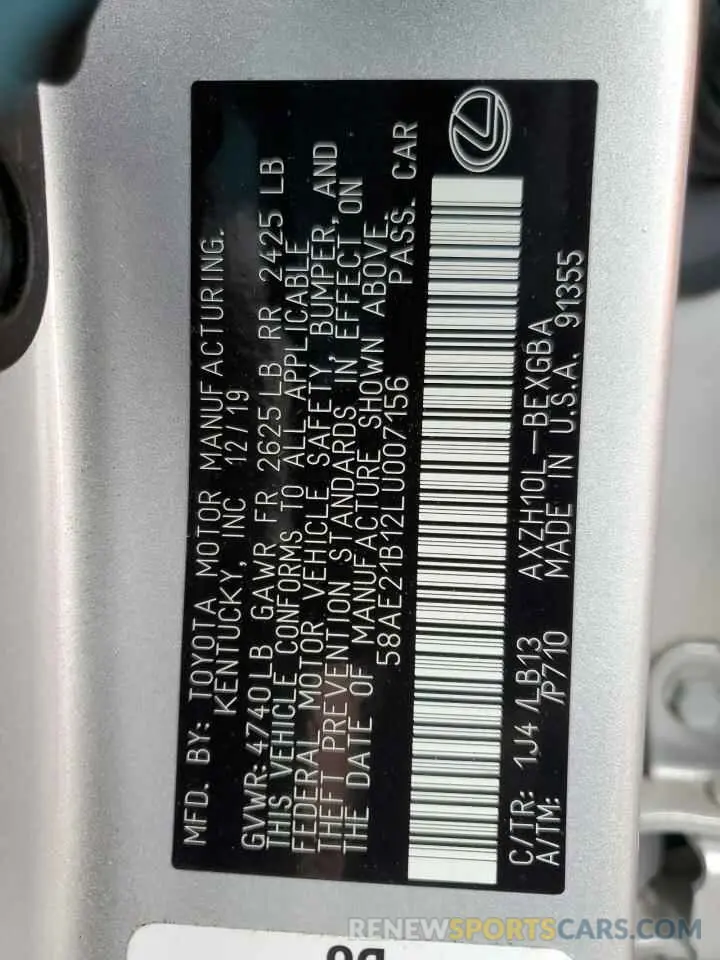 12 Photograph of a damaged car 58AE21B12LU007156 LEXUS ES300 2020