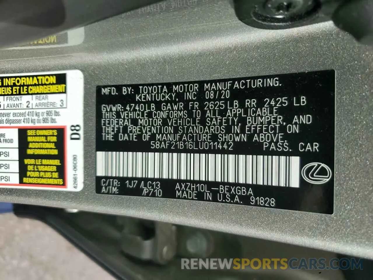 12 Photograph of a damaged car 58AF21B16LU011442 LEXUS ES300 2020