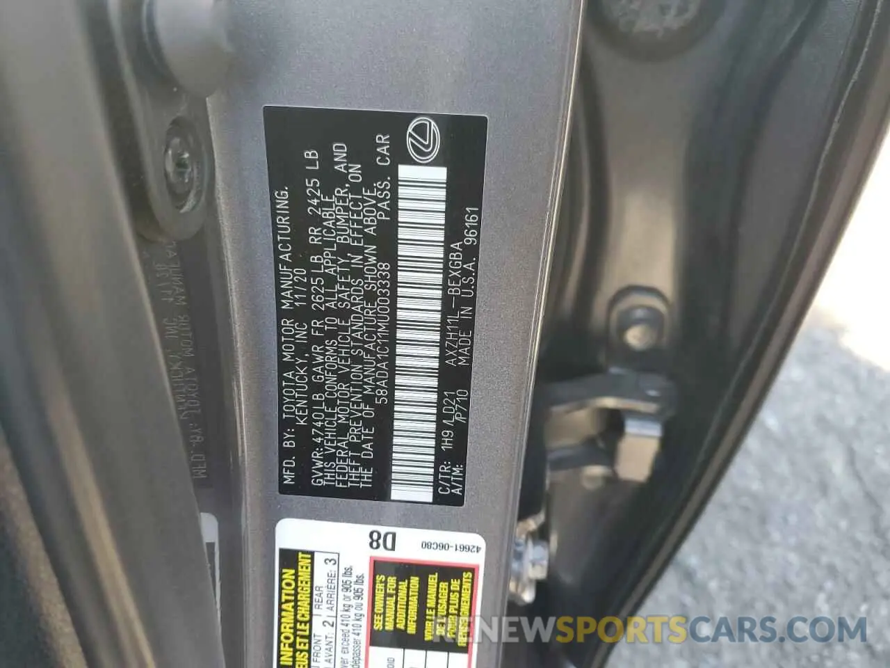 12 Photograph of a damaged car 58ADA1C11MU003338 LEXUS ES300 2021