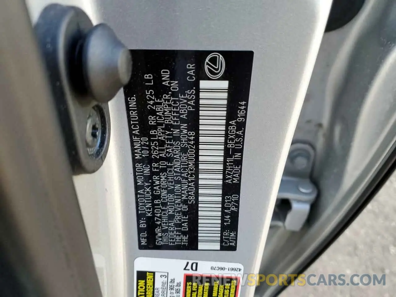 12 Photograph of a damaged car 58ADA1C13MU002448 LEXUS ES300 2021