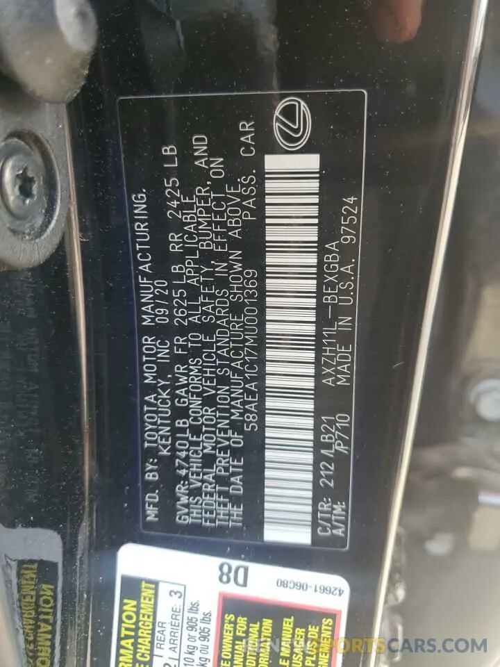 12 Photograph of a damaged car 58AEA1C17MU001369 LEXUS ES300 2021