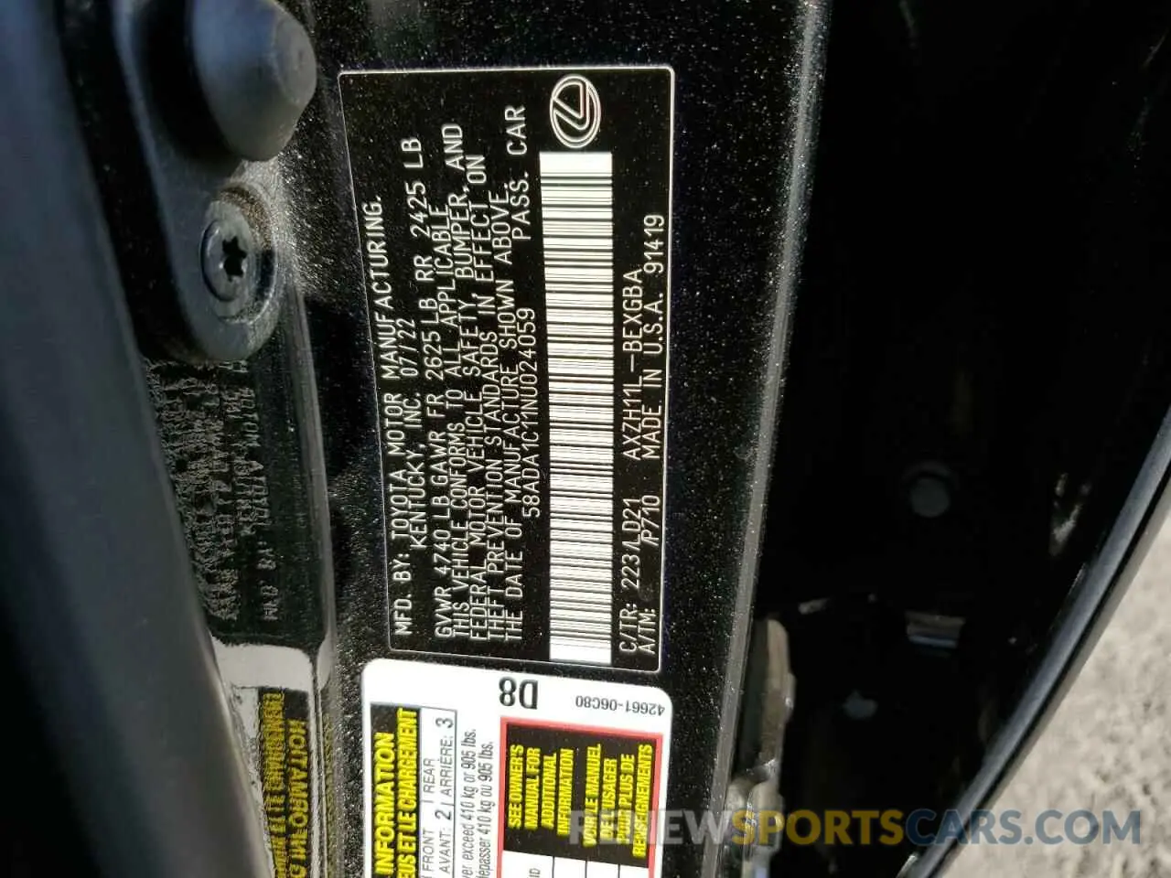 12 Фотография поврежденного автомобиля 58ADA1C11NU024059 LEXUS ES300 2022