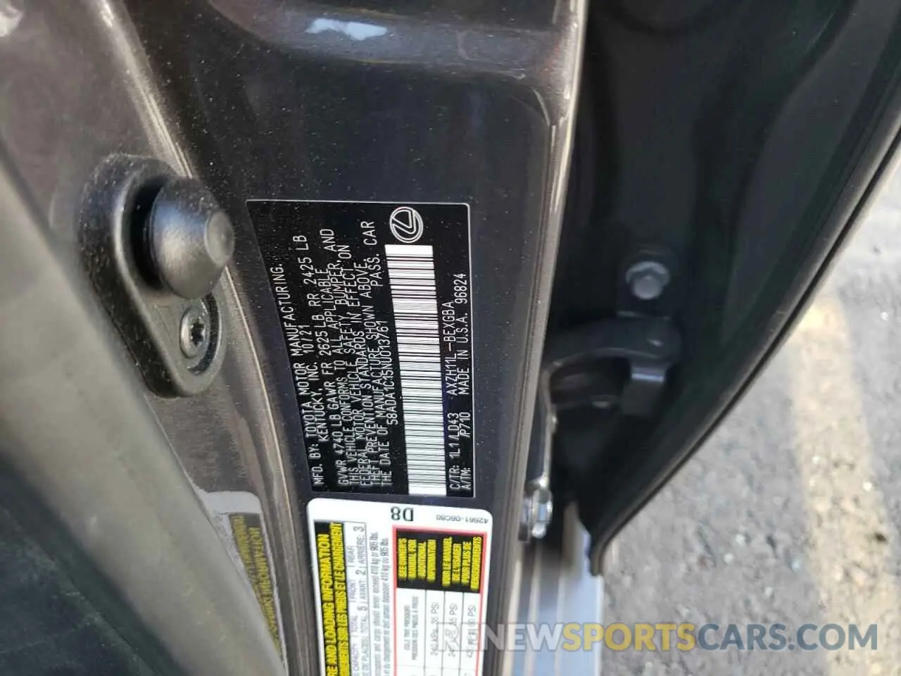 13 Фотография поврежденного автомобиля 58ADA1C15NU013761 LEXUS ES300 2022