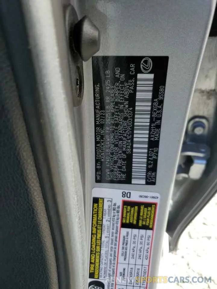 12 Фотография поврежденного автомобиля 58ADA1C17PU031374 LEXUS ES300 2023
